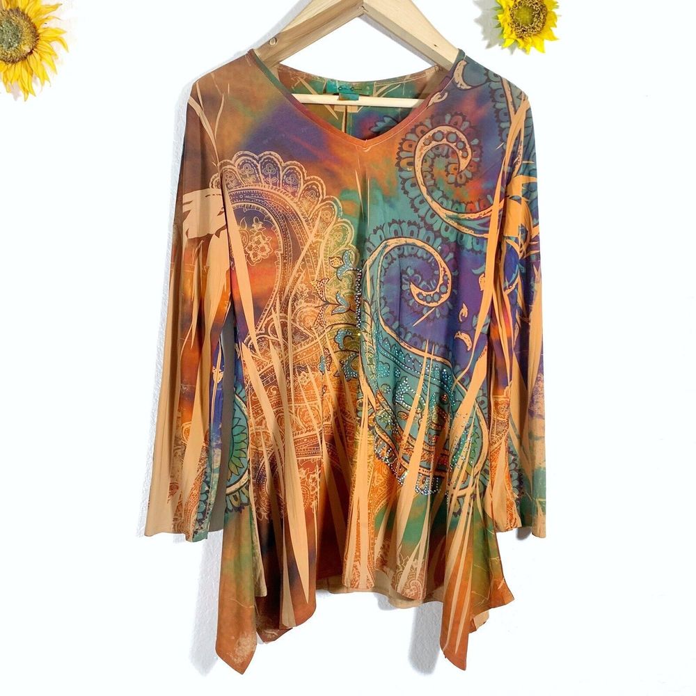 Cover Charge Sublimation Gem Stretchy Sway Blouse Size Small Women’s